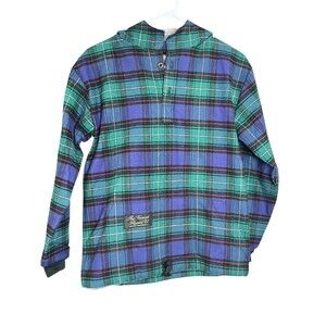 The Vermont Flannel Company 1/4 Button Up‎ Plaid Hoodie Pullover Youth M (10-12)